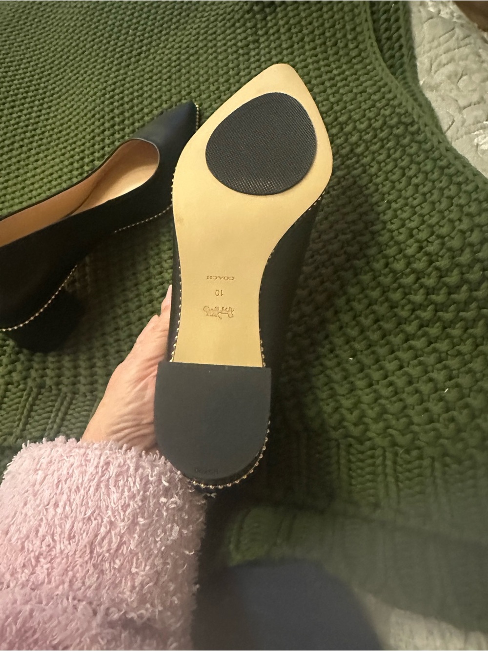 Coach-Black Pointed leather Pumps with Gold Stud Trim - Picture 3 of 8